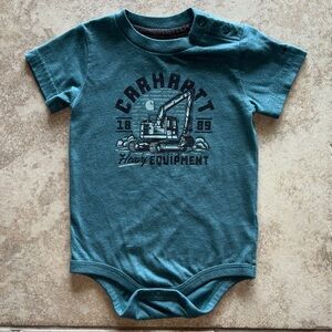 Carhartt Teal Graphic Heavy Equipment Baby Bodysuit Onsie Size 12mo Workwear